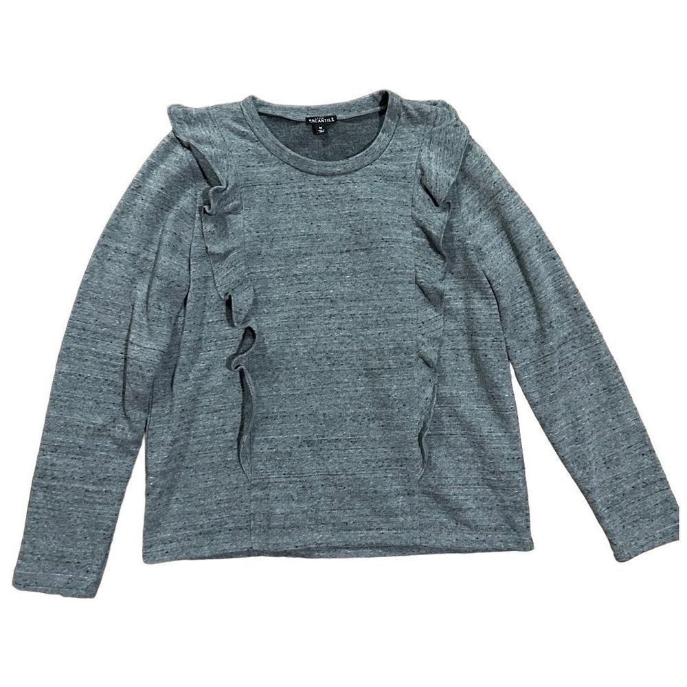J. Crew Mercantile ruffled sweatshirt pullover grey speckled sz medium